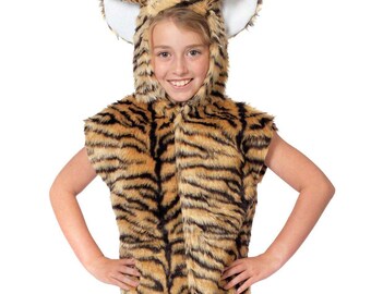 Tiger Cub Costume, Fur Tabard With Hood And Tail | 100% Acrylic, Machine Washable | Ages 3-8 Years