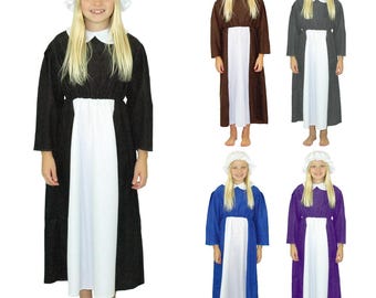 Victorian Edwardian Kids Costume - Historical Dress with Hat 5-11 Years