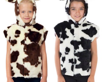 3-5 Years, Farm Animal Cow Tabard Costume | Faux Fur, Acrylic Fabric | Waist-Length, Black Or Brown