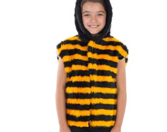 Kids Bumble Bee Costume, Stripe Fur, Hooded (Ages 3-8)