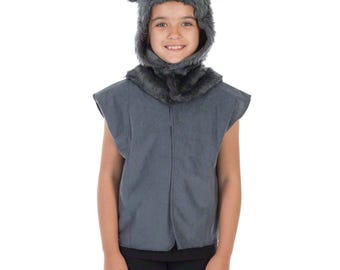 Wolf Cub Costume for Kids: Grey Fur Hood and Tail, Ages 3-8