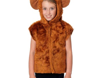 Brown Monkey Costume for Kids: Fur, Hood and Tail, Ages 3-8