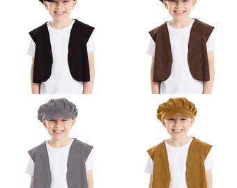 Victorian Costume Set: Cap and Waistcoat for Kids - Four colours UK Made