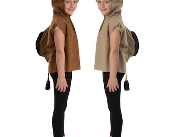 3-8 Years, Brown Camel Tabard Costume With Hood And Tail | Hook-Loop Closure | 100% Recycled Polyester, Fits Up To 8