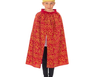 3-8 Yrs | Red / Gold Cape with crown for kids