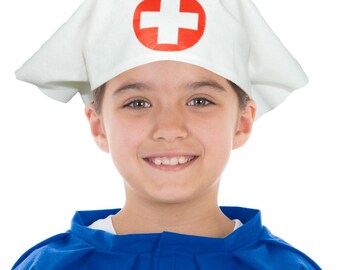 First World War, Nurse Hat Costume | 100% Polyester | Kids 3-11 Years, White Cross, Hook-And-Loop Fasten