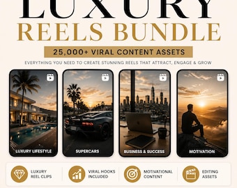 Paquete Luxury Reels con más de 25 000 recursos de contenido viral para páginas anónimas de Instagram y TikTok.