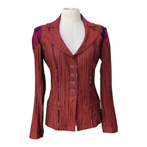 Blazer ajustado plisado arrugado de estilo vanguardista italiano Y2K con detalle de corsé de tirantes en la espalda de Legatte Jeans – Cybercore M