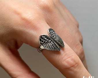 925 Sterling Silver Angel Wings Gothic Ring. Unique Couple Ring