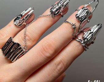 Gothic Nail Claw Ring Set, Cyberpunk Armor, Cosplay Accessory