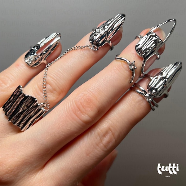 Set di anelli con artigli e unghie gotici, armatura cyberpunk, accessorio per cosplay