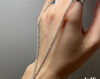 Double Finger Chain Ring, Punk Gothic Jewelry