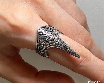 Viking Eagle Mouth Ring, Gothic Garnet Shield Ring