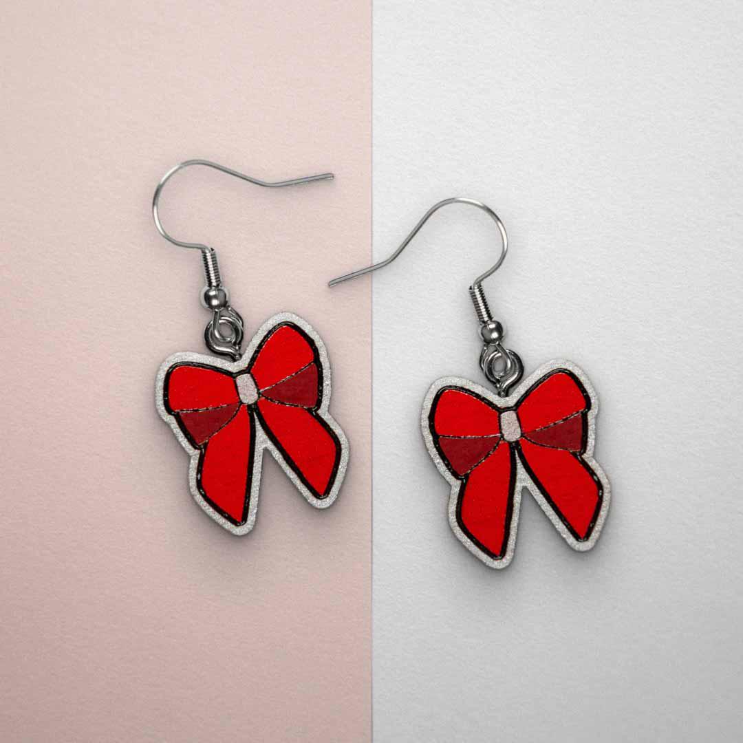 Boucles D'oreilles Pendantes Fantaisie Rouges - Forme Ronde Avec Nœud - Neuf Avec étiquettes - Cadeau Femme