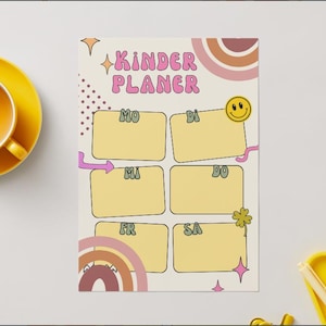 Kinder Wochenplaner zum Ausdrucken • Bunter Retro Wochenkalender • Sofortiger Download PDF • Niedlicher Organizer für Kinder & Familie