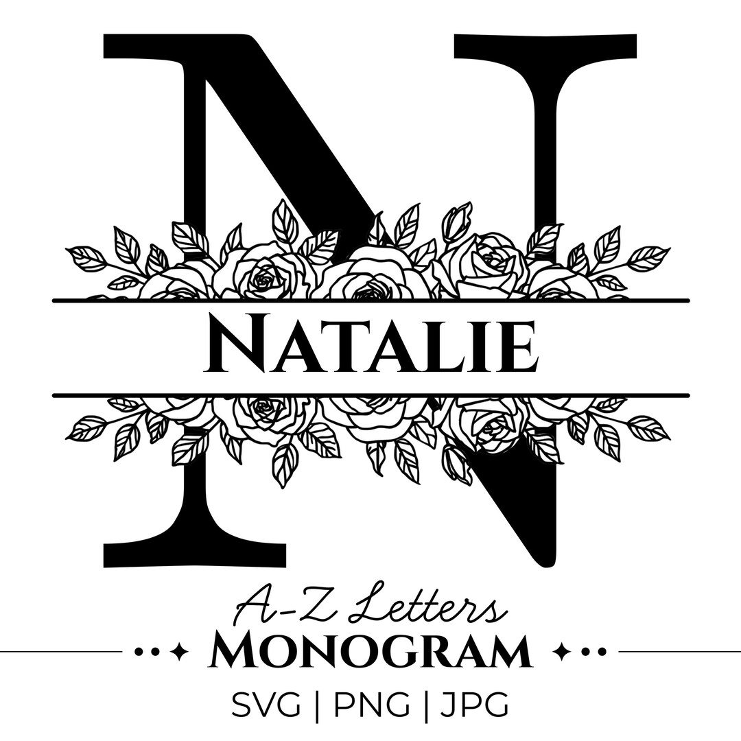 W/split Monogram Roses A-Z Roses Letters Monogram, Alphabet Svg, Png, Jpg Files for Cricut ...