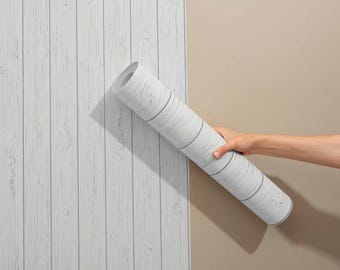 Wit houtnerfbehang • Rustieke moderne muurschildering