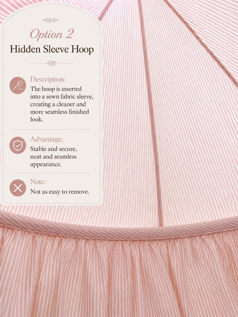 *Handgemachter Rosa Streifen-Prinzessin-Baldachin, Spitzen-Rüschen-Dekoration für Kinderzimmer.* Hidden Sleeve Hoop
