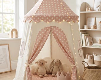 Princess Castle Play Tent for Kids, Pink Polka Dot Playhouse, Montessori Reading Nook, Girls Indoor Play Tent, Nursery Decor, Birthday Gift