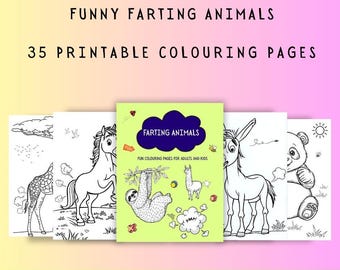 Funny Farting Animals Coloring Pages, 35 Printable Designs (Digital Download)