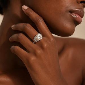 Pearl Ring for Women Baroque Pearl Adjustable Silver Open Ring Birthday Gift for Her Minimalist Jewelry