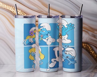 Smurfen beker wrap, 20oz magere beker, cartoon bekerontwerp, smurfin en grote smurf, sublimatie png, digitale download