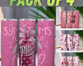 Lot de gobelets 20 oz Dr Pepper PNG | Lot de 4 emballages pour sublimation | Téléchargement numérique