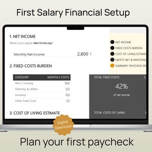 First Salary Budget Spreadsheet | Income Allocation, Emergency Fund Calculator (Digital Download)