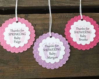 Sprinkle Baby Tags, Personalized Thank You Tags, Thanks For Showering, Sprinkle Baby Shower Favor Label, 12 Tags