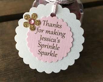 Sprinkle Baby Shower Favor Tag, Personalized Baby Flower Thank You, Nail Polish Tag, Pink and Gold Baby Shower Decor, Set of 12