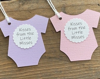 Kisses From The Little Misses Tags, Baby Girl Bodysuit Tags, Pink and Purple Baby Shower, Baby Shower Favor Labels, Set of 12