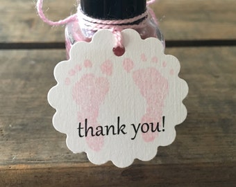 Pink baby girl footprint thank you baby shower favor tag, small favor nail polish favor tag