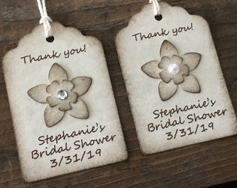 Rustic Bridal Shower Tags, Personalized Favor Tag, Bridal Shower Decor, Rustic Floral Label, Set of 12