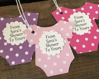 From My Shower To Yours Tags, Polka Dot Thank You Tags, Personalized Baby Tag, Baby Bodysuit Tags, Baby Shower Favor Labels, Set of 12