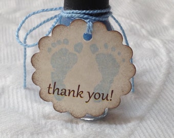 Rustic Baby Thank You Tags, Pink Blue Footprint, Rustic Baby Shower, Nail Polish Tags, Baby Shower Favor, Set of 12