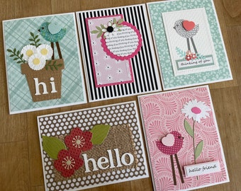 Hello Friend Flower and Bird Card Set, Thinking Of You Assortment Greeting Cards and Envelopes, All Occasion Friendship Card, Set of 5