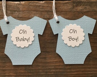 Oh Baby Thank You Tags, Blue Oh Boy Favor Tags, Bodysuit Tags, Blue Baby Shower Favor Labels, Set of 12