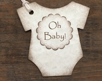 Rustic Oh Baby Shower Tags, Rustic Gender Neutral Baby Shower, Thank You Tags, Baby Bodysuit, Baby Shower Favor Labels, Set of 12