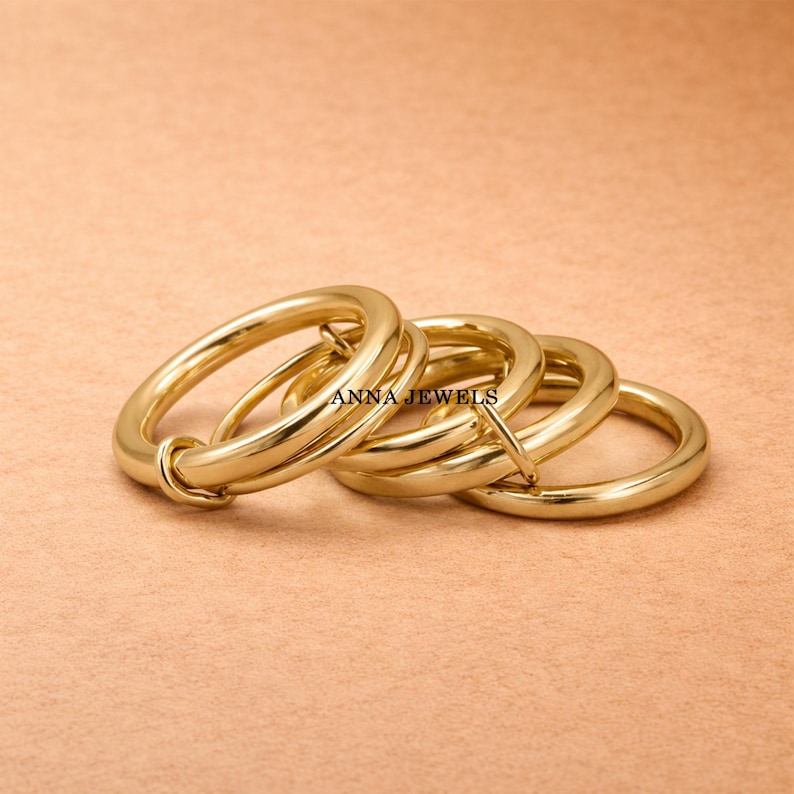 Modern Bold 5 Set Interlocking Band, Gold Plated Connected Ring Jewelry ...