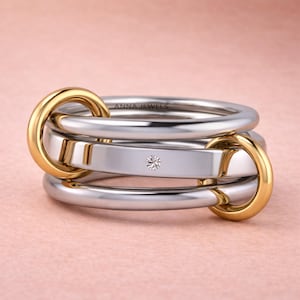 Bold Silber Mittelband mit vergoldeten Sprünge Ring 3 Set Ring verbunden