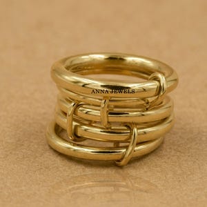 Modern Bold 5 Set Interlocking Band, Gold Plated Connected Ring Jewelry