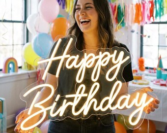 Letrero Luminoso Neón Happy Birthday Decorativo Luces Blanco | Meses