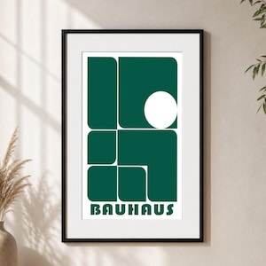Green Bauhaus Geometric Poster | Minimalist Mid Century Modern Wall Art | Abstract Print