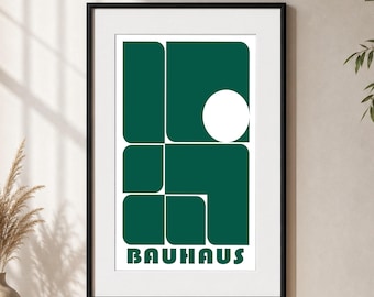 Green Bauhaus Geometric Poster | Minimalist Mid Century Modern Wall Art | Abstract Print