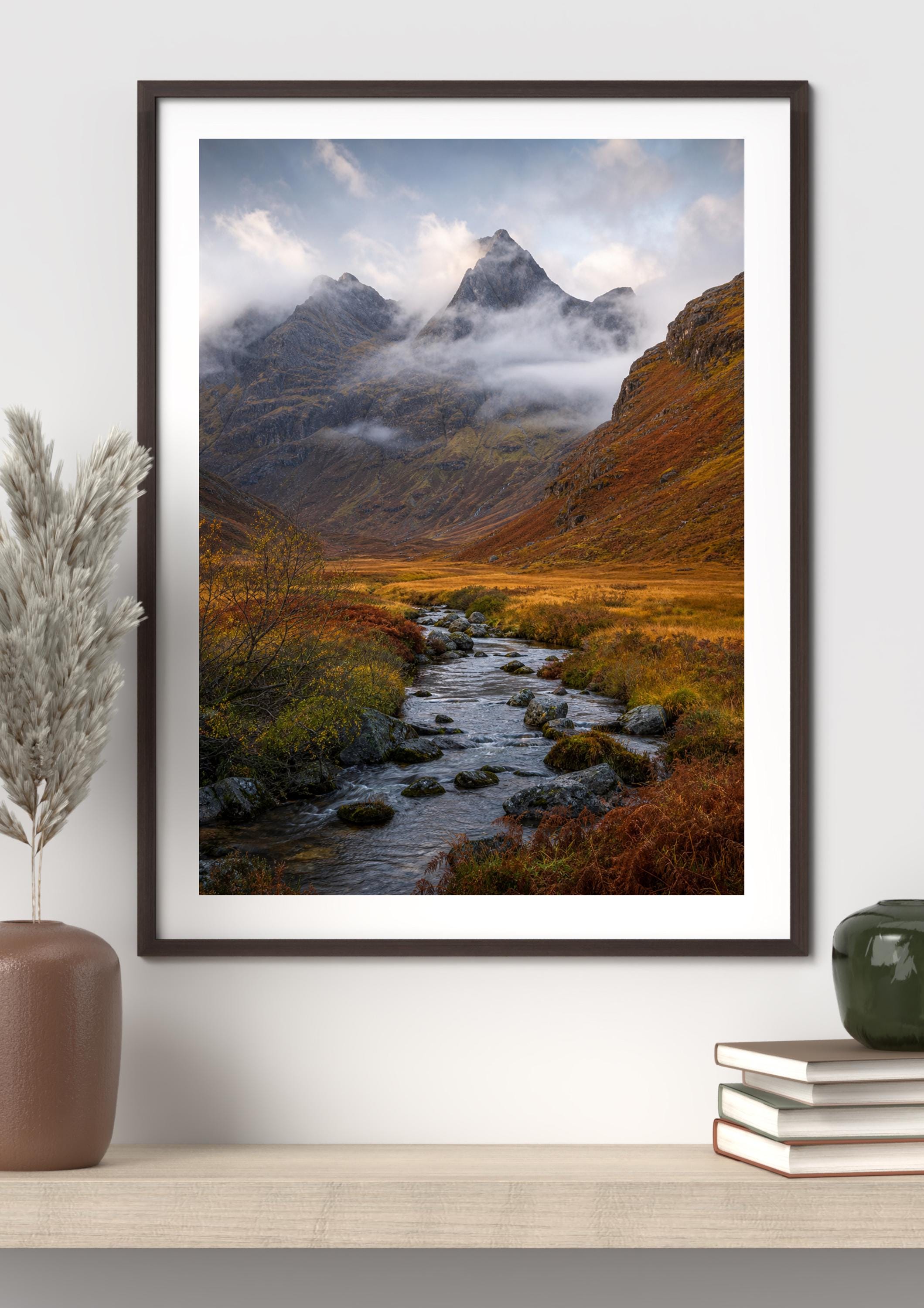 Glencoe Autumn Mist Poster, Scottish Highlands Wall Art, Mountain