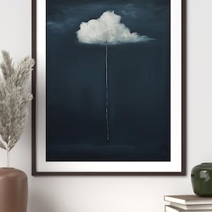 Minimalist Cloud Wall Art – Single Line Rain Poster, Dark Print (A4 A3 A3+)