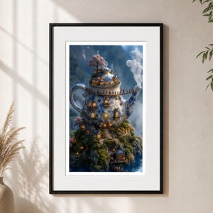 Decoración de pared con forma de tetera, lámina con diseño de casita de campo, póster de pueblo en miniatura, decoración de pared para la cocina.