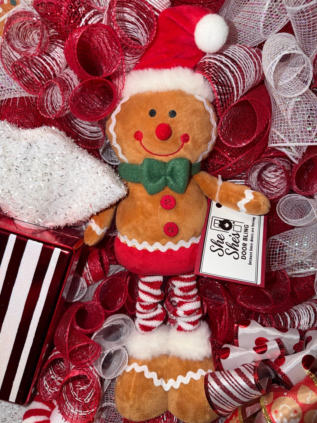 Gingerbread Man Christmas Wreath – Candy Cane Mesh Wreath – Holiday ...