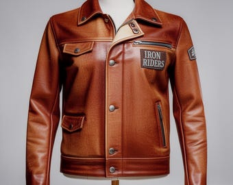 Men’s Brown Leather Biker Jacket Vintage Motorcycle Jacket Cowhide Racer Coat