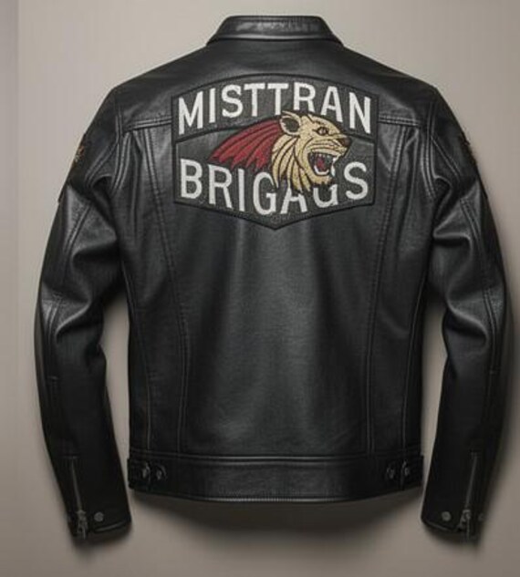 Men's Black Leather Jacket With Lion Embroidery Custom Biker Patch